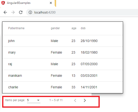 Mat table Example In Angular 8 Usmtechworld